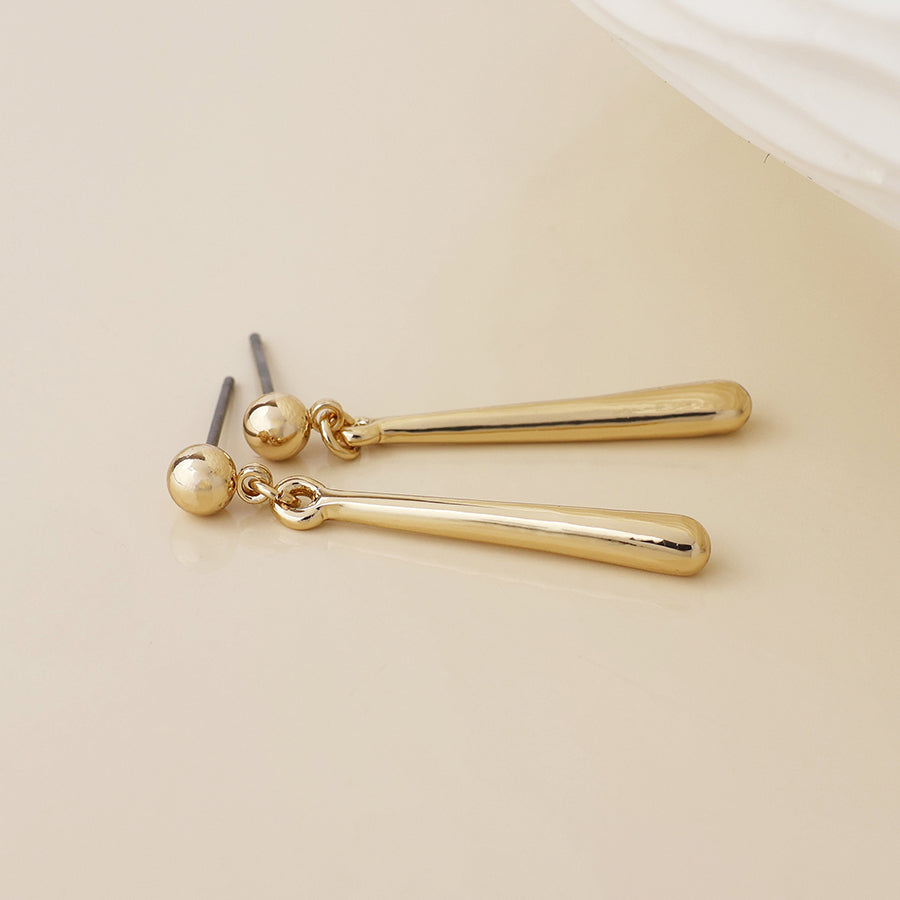 Cassia golden smooth bar drop earrings