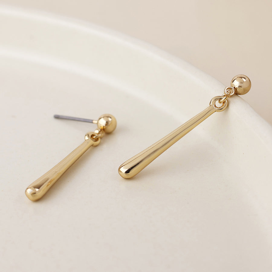 Cassia golden smooth bar drop earrings