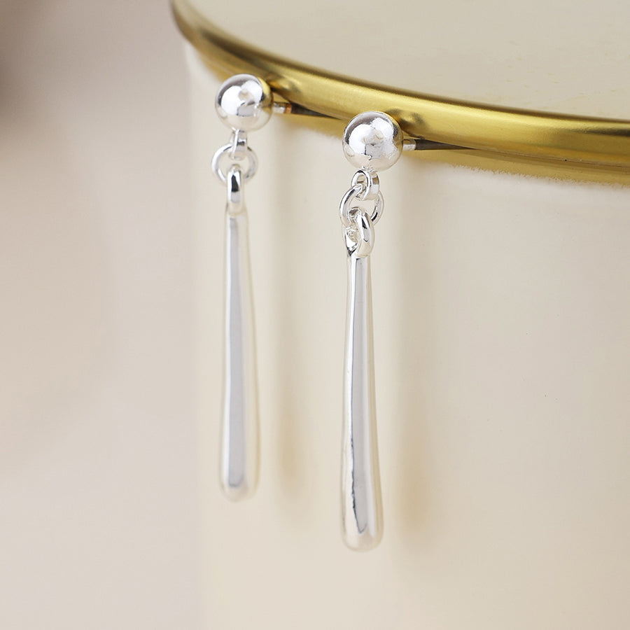 Cassia silver plated smooth bar drop earrings