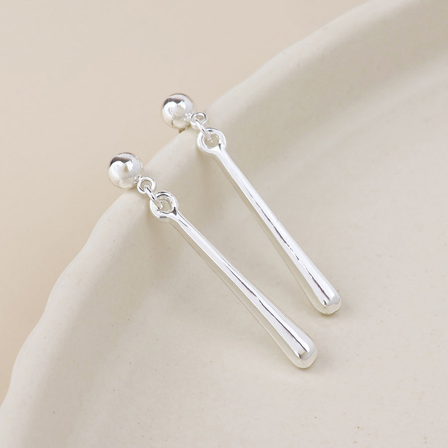 Cassia silver plated smooth bar drop earrings