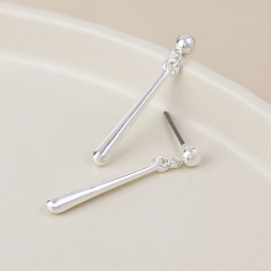Cassia silver plated smooth bar drop earrings