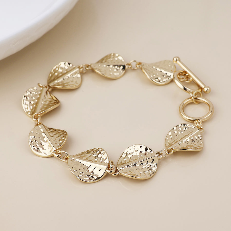 Ivy golden hammered twist discs bracelet