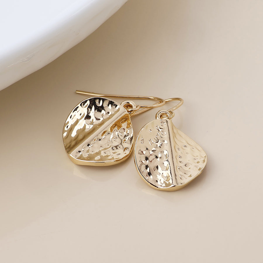 Ivy golden hammered twist disc drop earrings