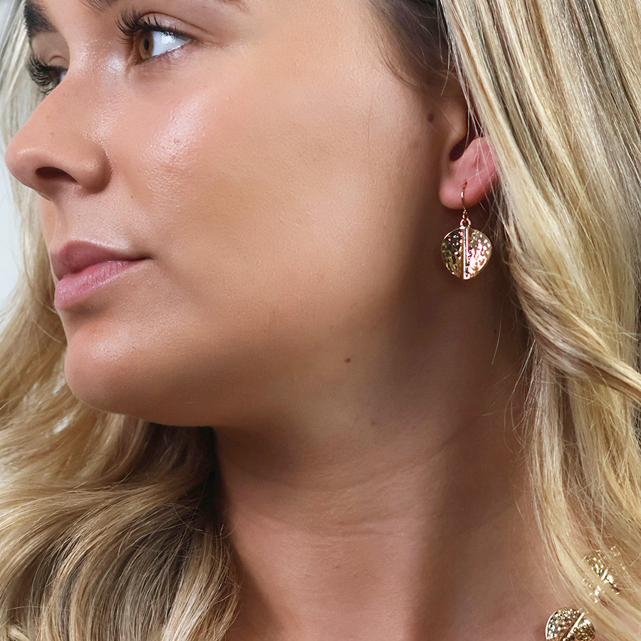Ivy golden hammered twist disc drop earrings