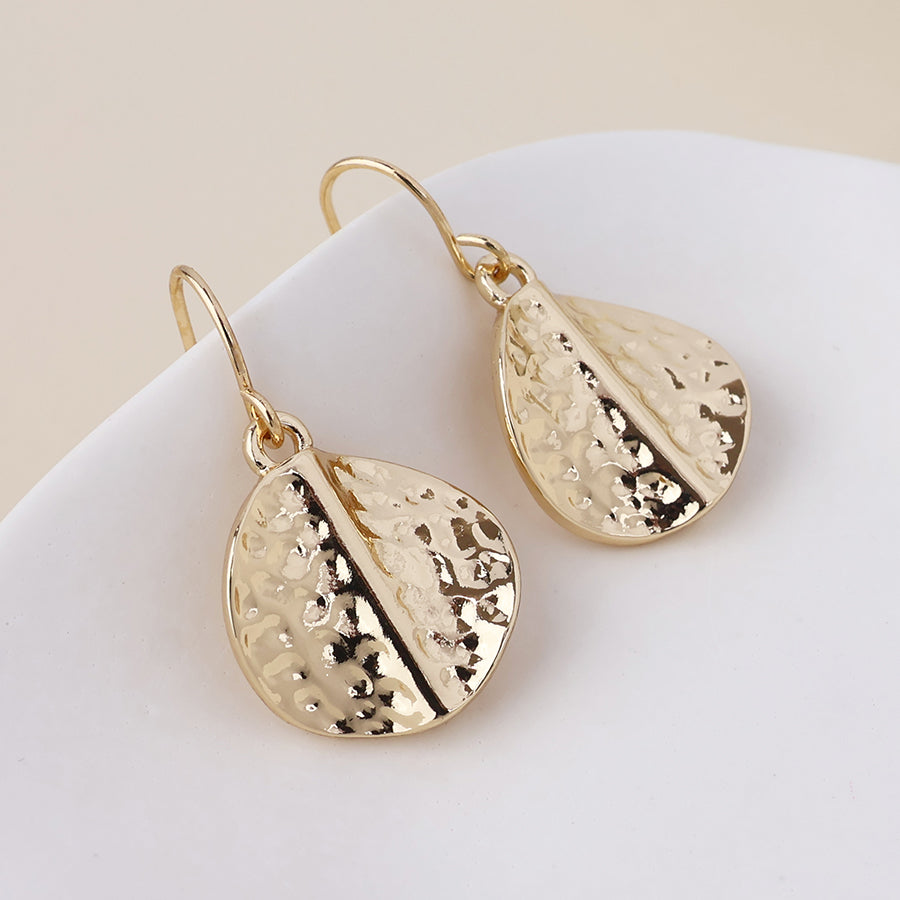 Ivy golden hammered twist disc drop earrings