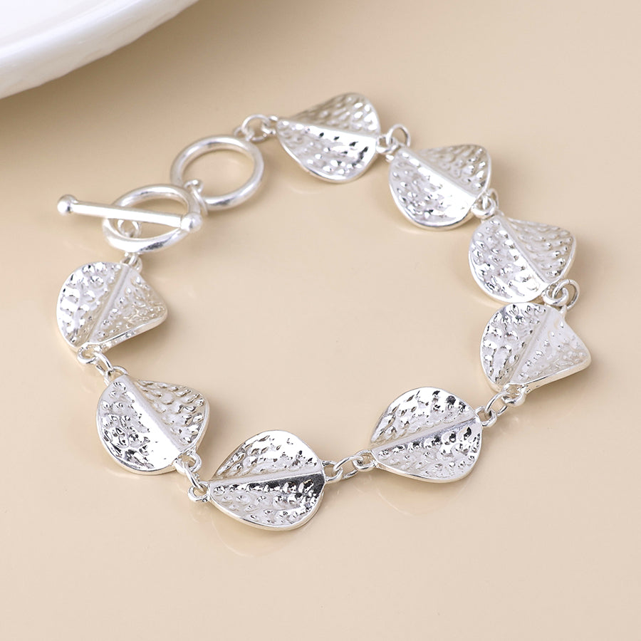 Ivy silver plated hammered twist discs bracelet
