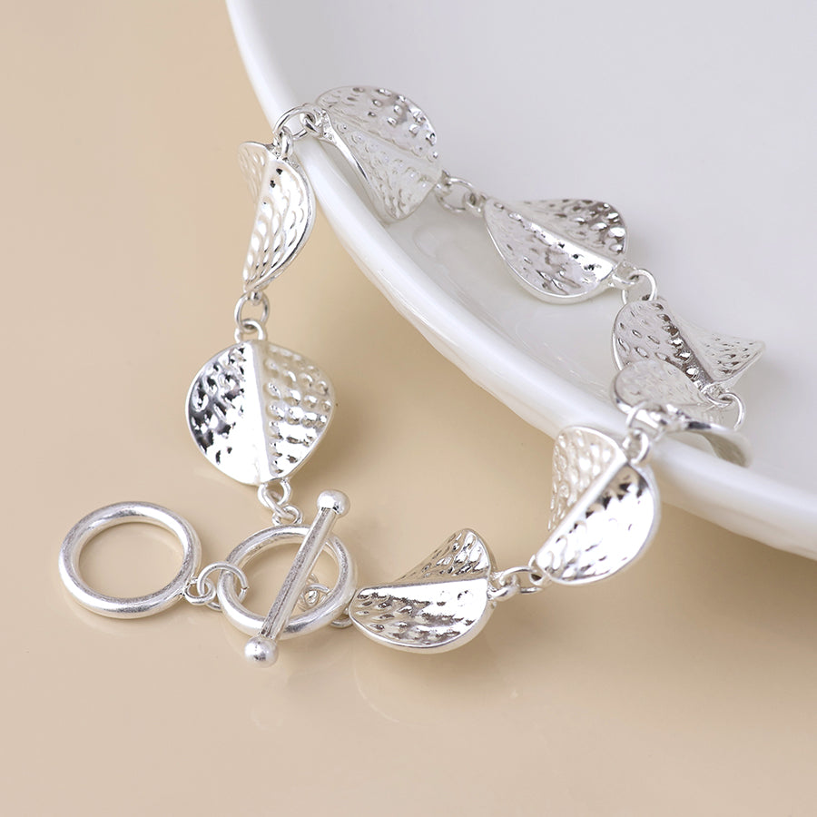 Ivy silver plated hammered twist discs bracelet