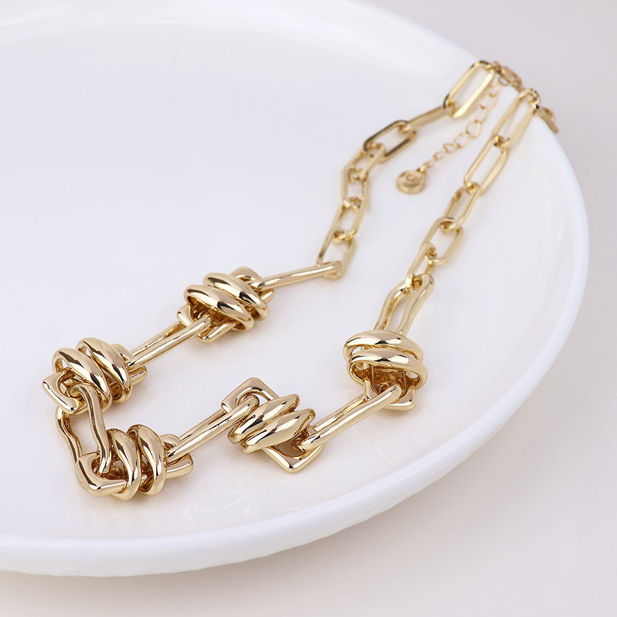 Odyssey golden polished mixed link necklace