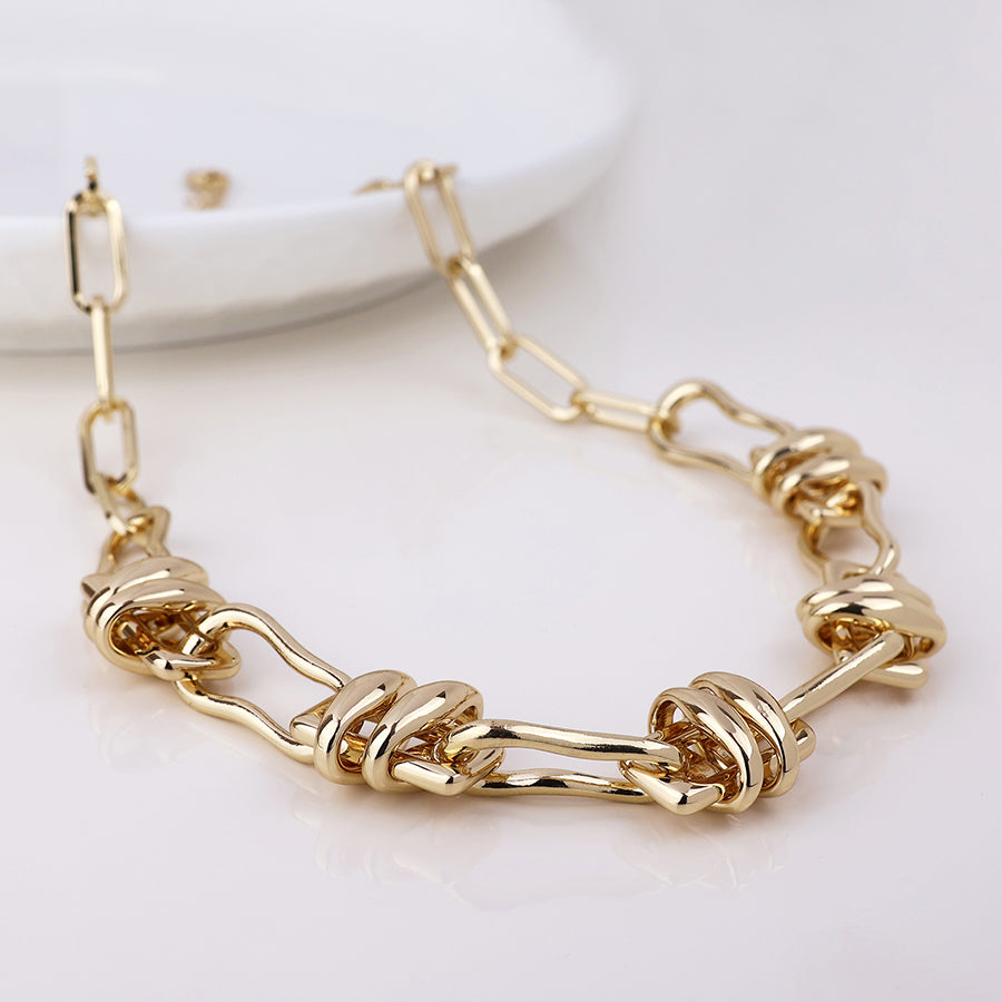 Odyssey golden polished mixed link necklace