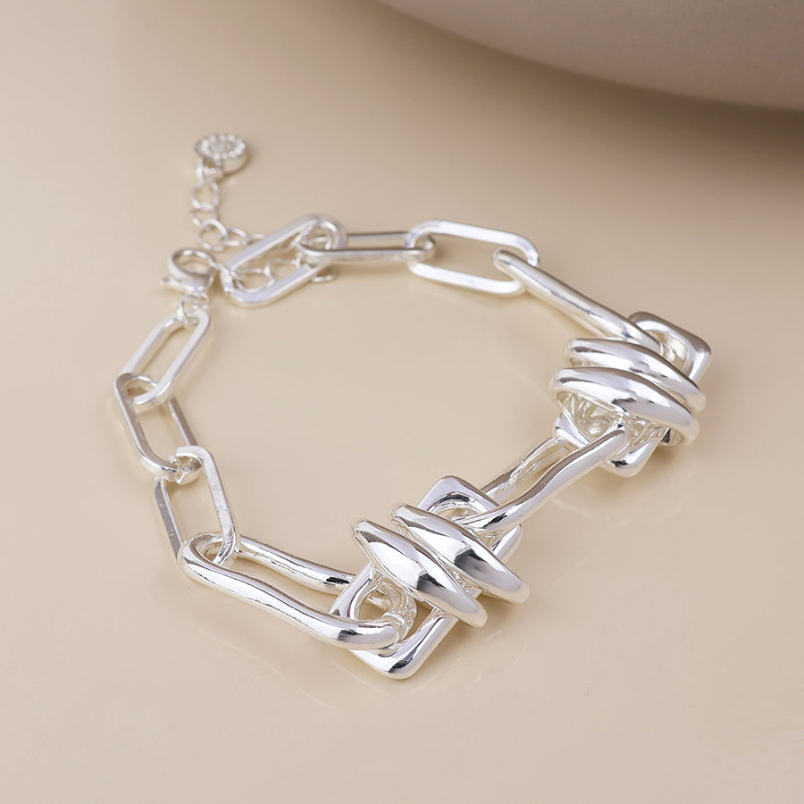 Odyssey silver plated polished mixed link bracelet