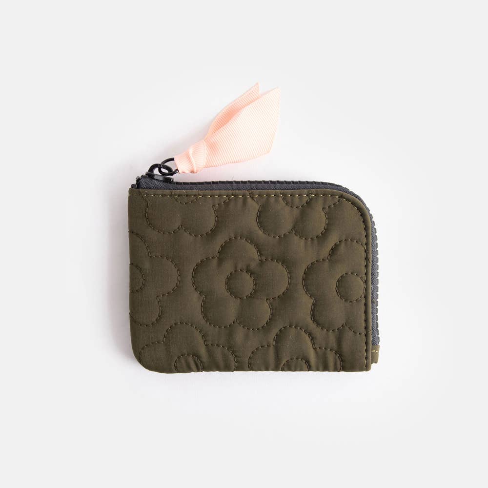 Khaki Quilted Flower Corner Purse