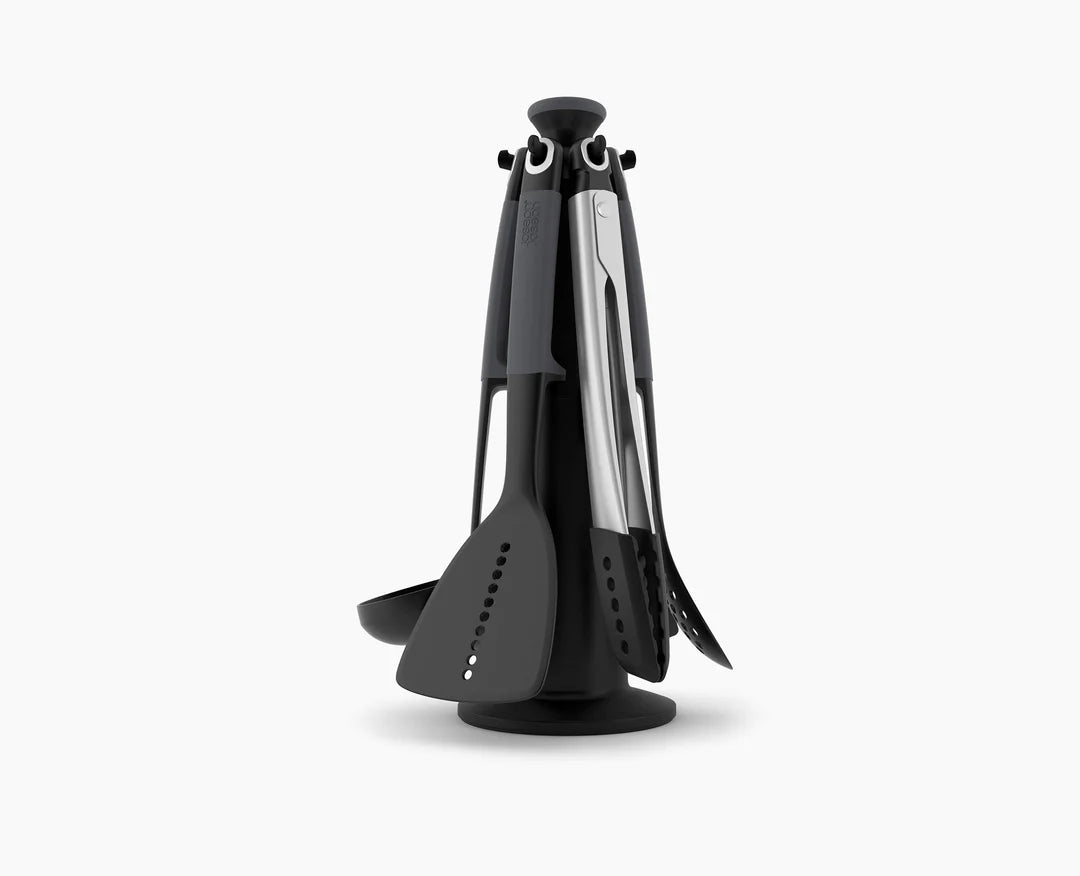 Elevate 6-piece Grey Utensils Carousel Set with Tongs