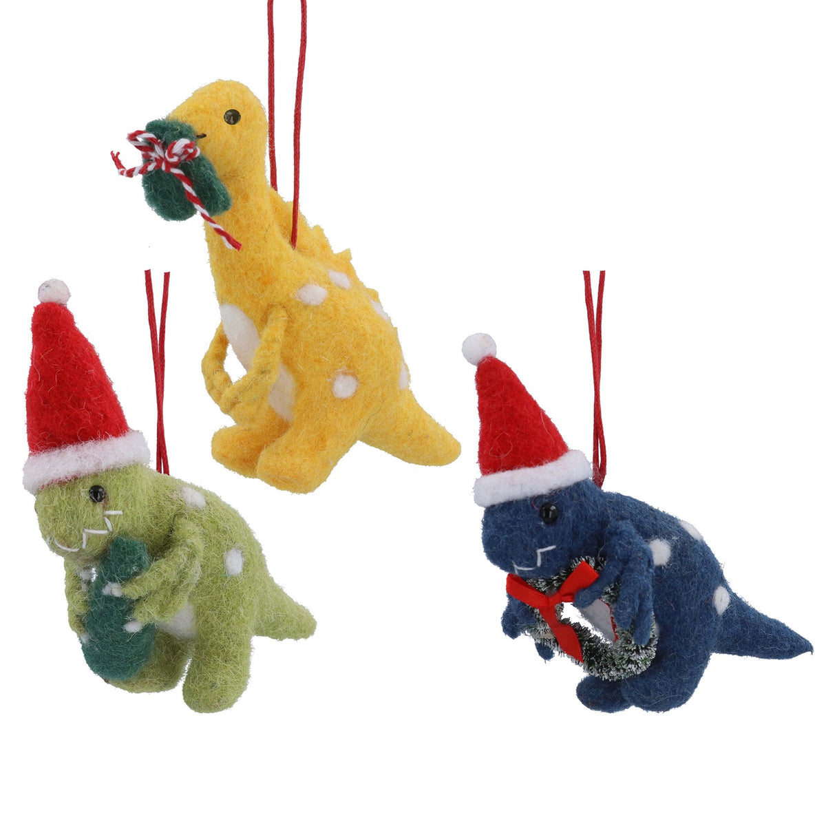 Mixed Wool Hanging Decoration| 17cm | Bright Spotted Dinosaur