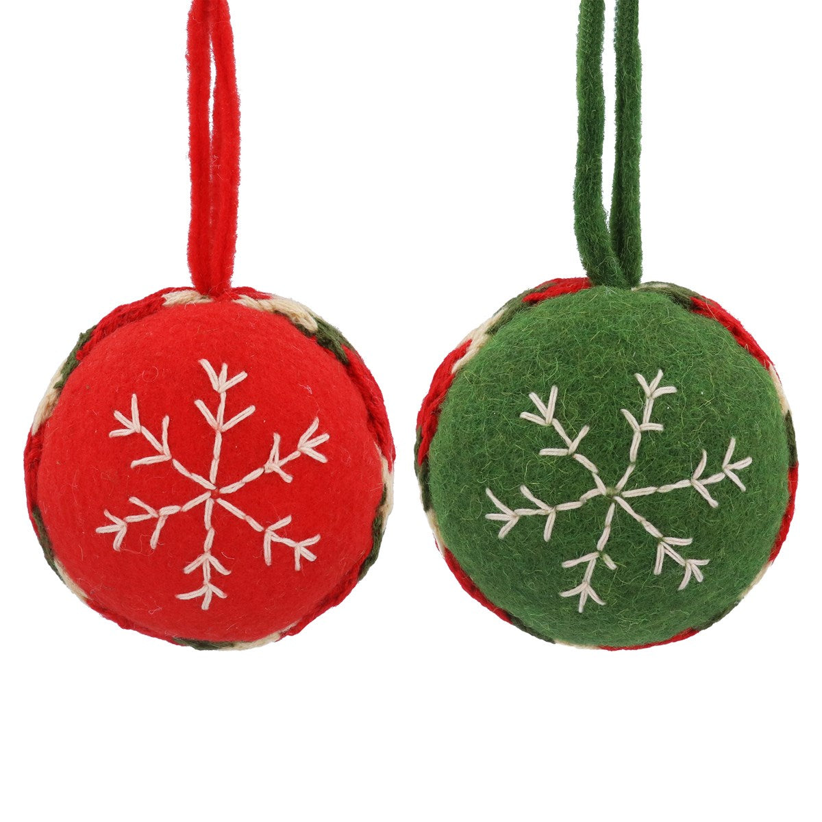 Felt Bauble 10cm | Red/Green Ball w White Snowflake