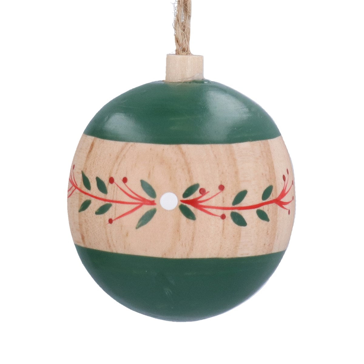 Wood Bauble 6cm | Green Ball w Alpine Pattern Band