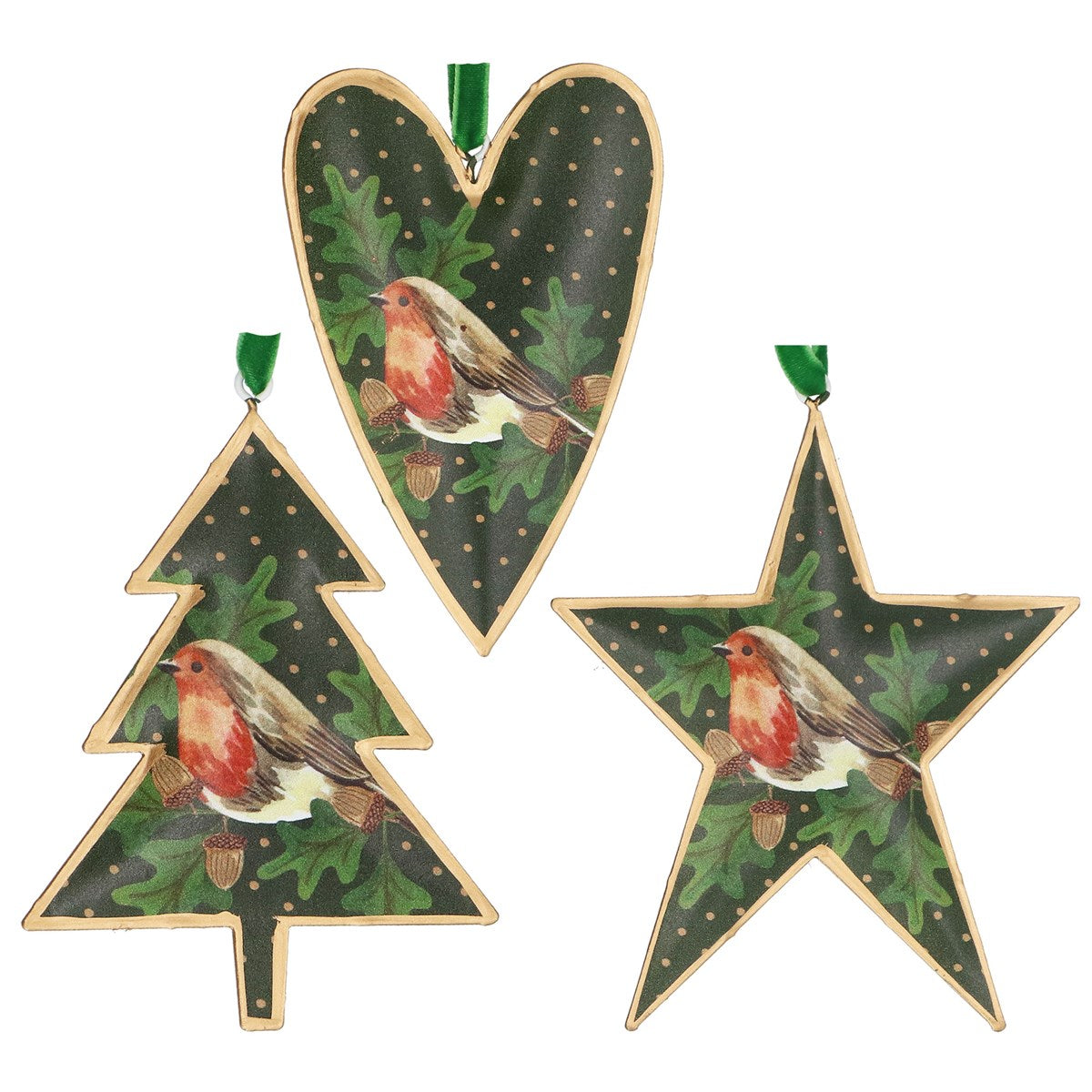 Green/Robin on Sprig | Tin Decoration