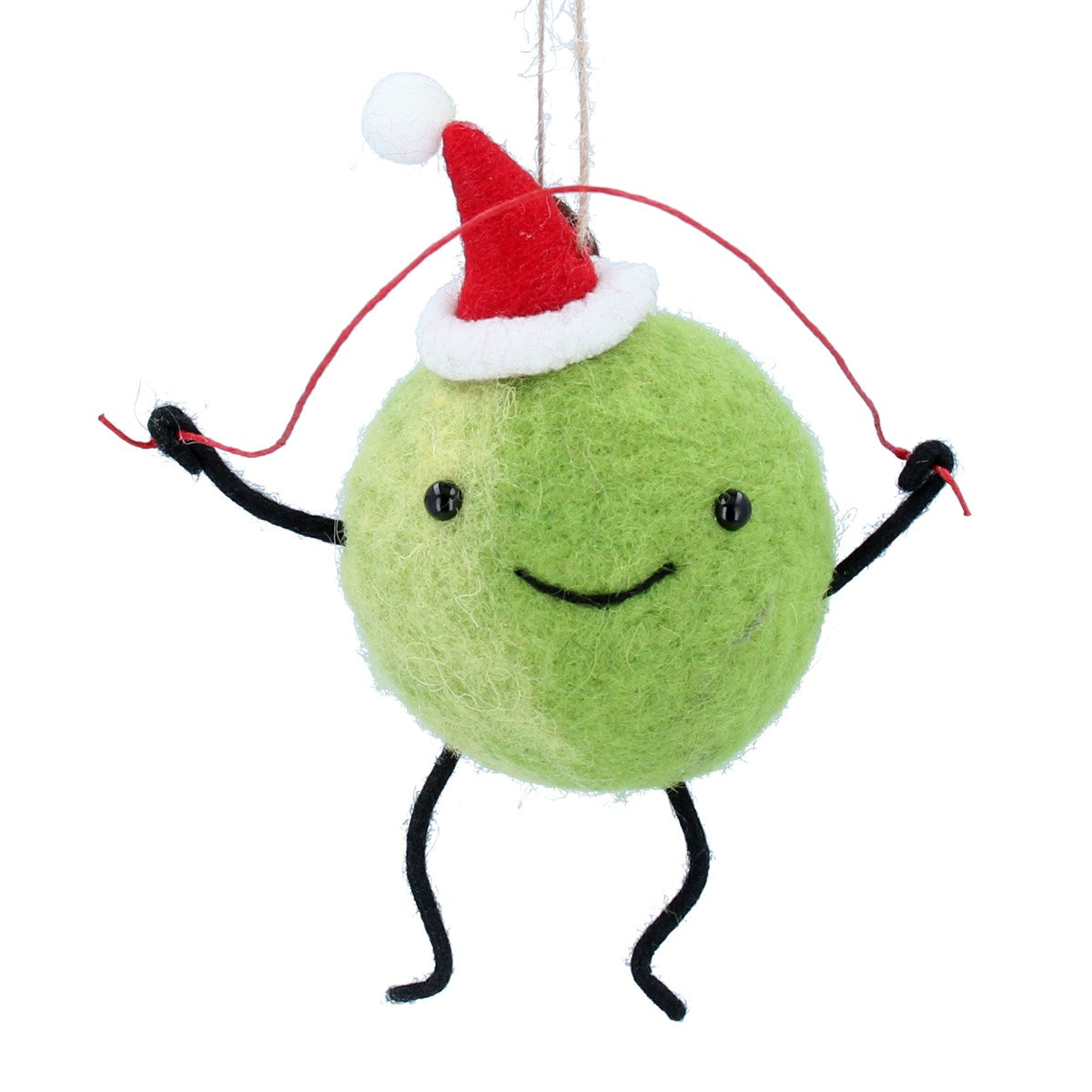 Wool Hanging Dec 14cm | Santa Sprout w Skipping Rope