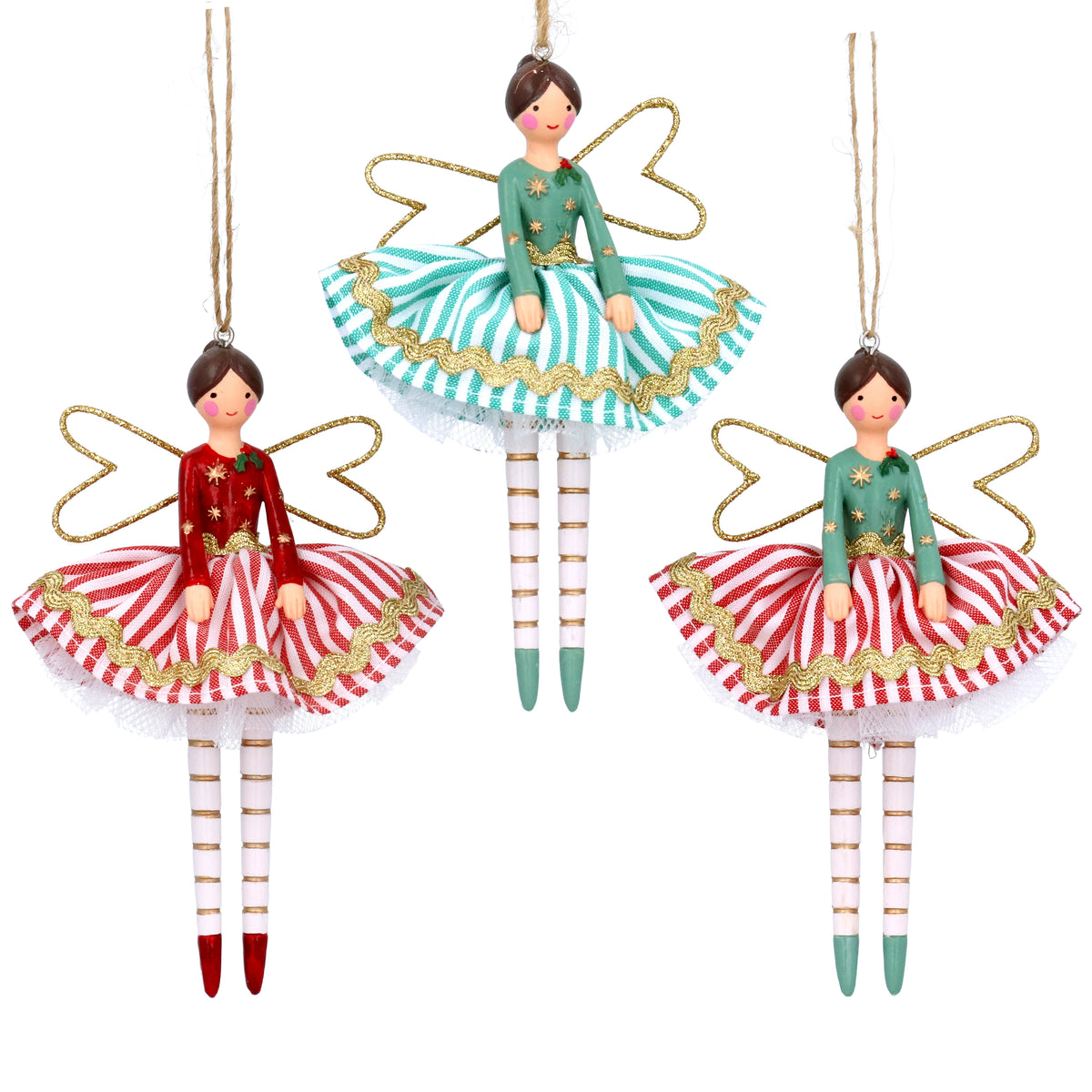 RED/GREEN/WHITE STRIPE RESIN/FABRIC FAIRY