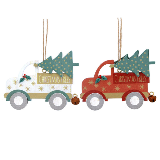 Wooden Lorry & Christmas Tree Decoration