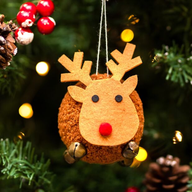 Wool Hanging Dec 6cm - Pom Pom Reindeer