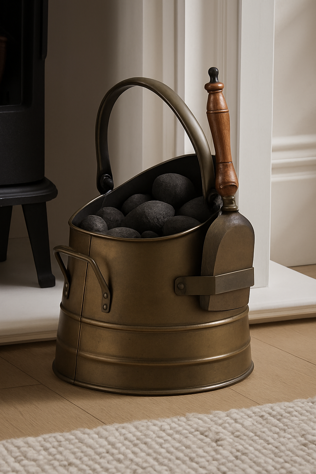 Coal Bucket with Shovel | Antique Brass