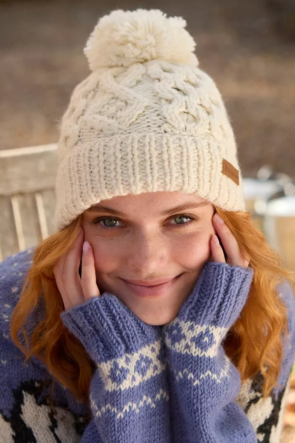 Enniskerry (Merino) Bobble Beanie | Cream | Forest