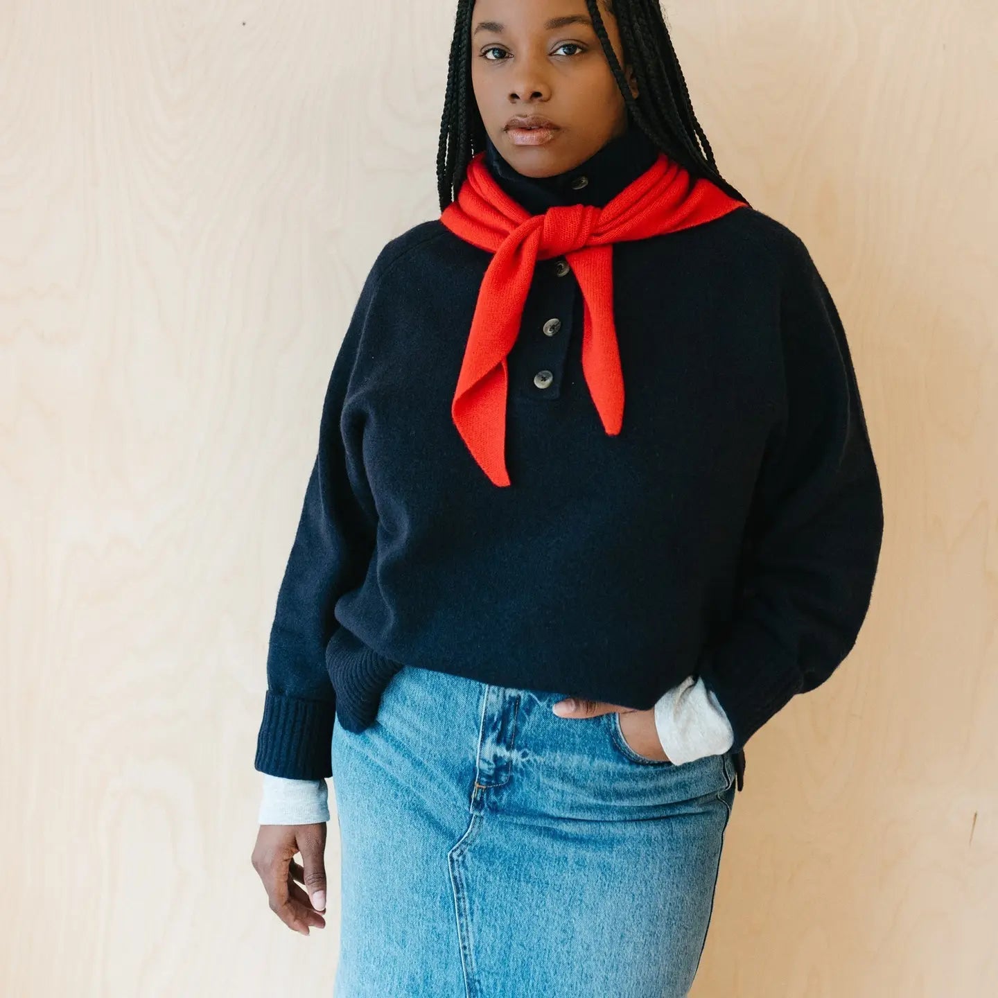 Merino Wool Triangle Scarf in Red