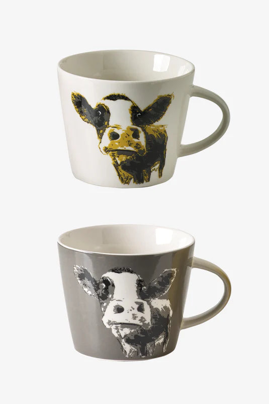 Charcoal & White Moo Mugs