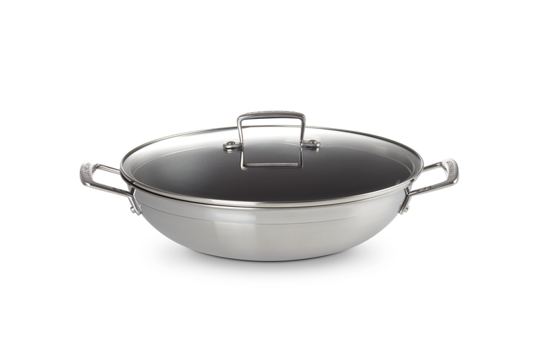 3-ply Stainless Steel Non-Stick Wok with Glass Lid