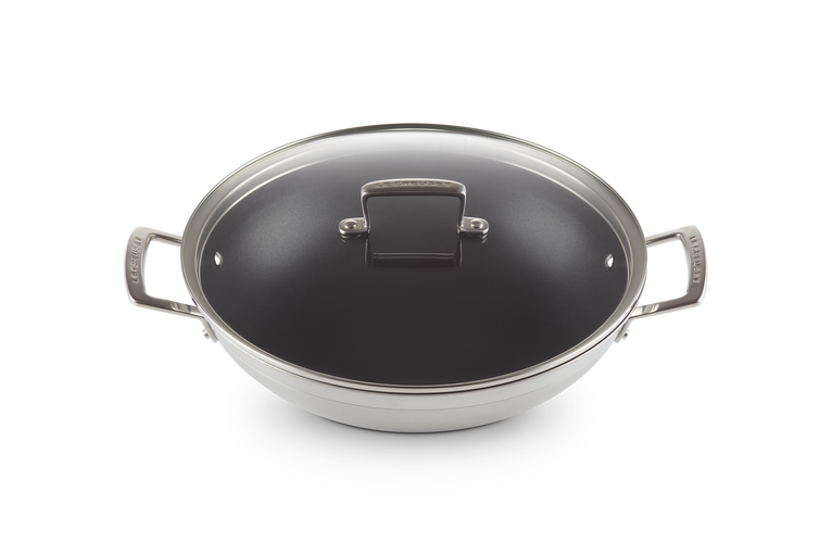 3-ply Stainless Steel Non-Stick Wok with Glass Lid