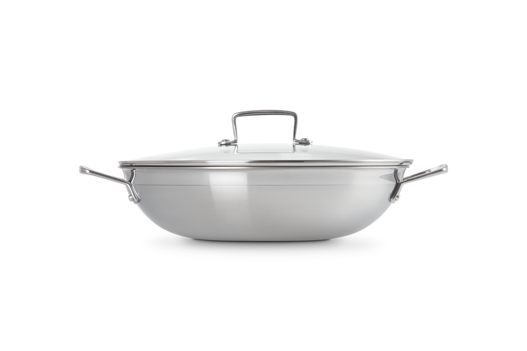3-ply Stainless Steel Non-Stick Wok with Glass Lid