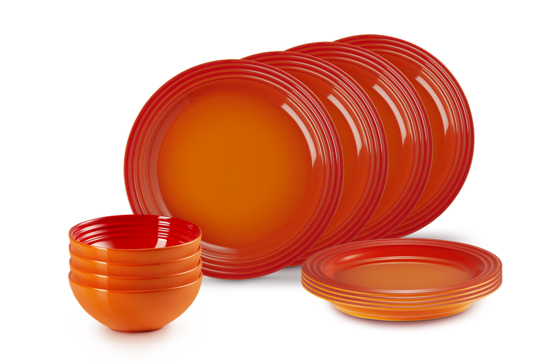 Le Creuset Stoneware 12-Piece Dinnerware Set Volcanic