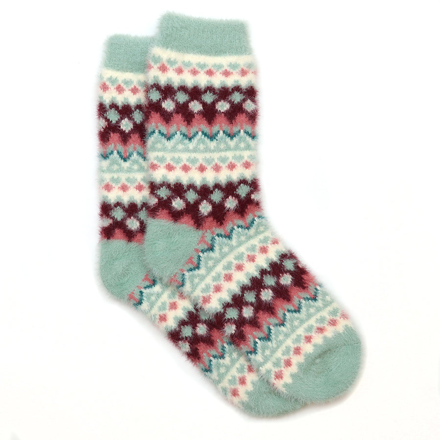 Imogen Duck Egg Blue & Rich Wine Fluffy Knit | Socks