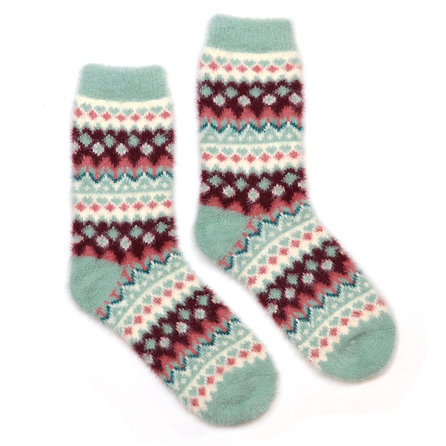 Imogen Duck Egg Blue & Rich Wine Fluffy Knit | Socks