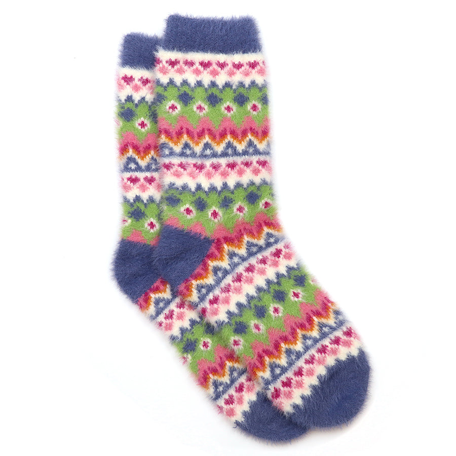 Imogen Blue/Lime & Pink Fluffy Knit | Socks