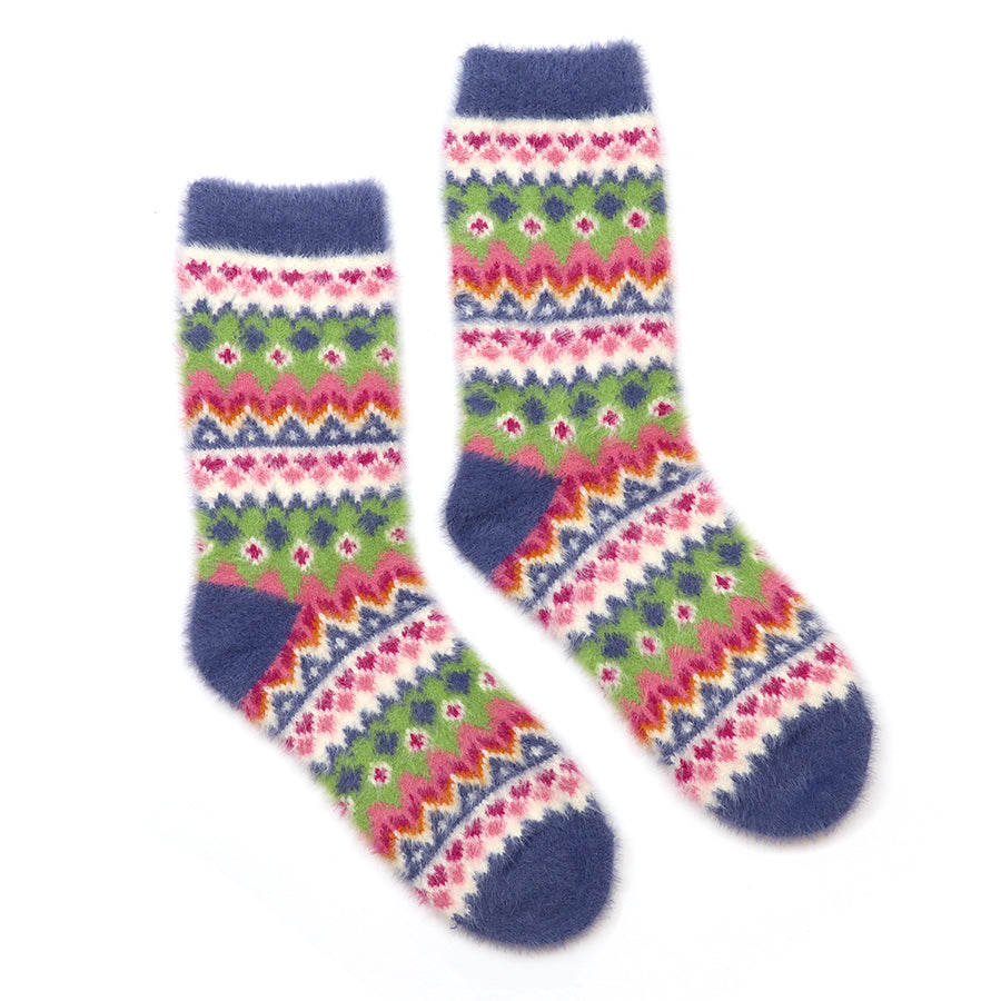 Imogen Blue/Lime & Pink Fluffy Knit | Socks