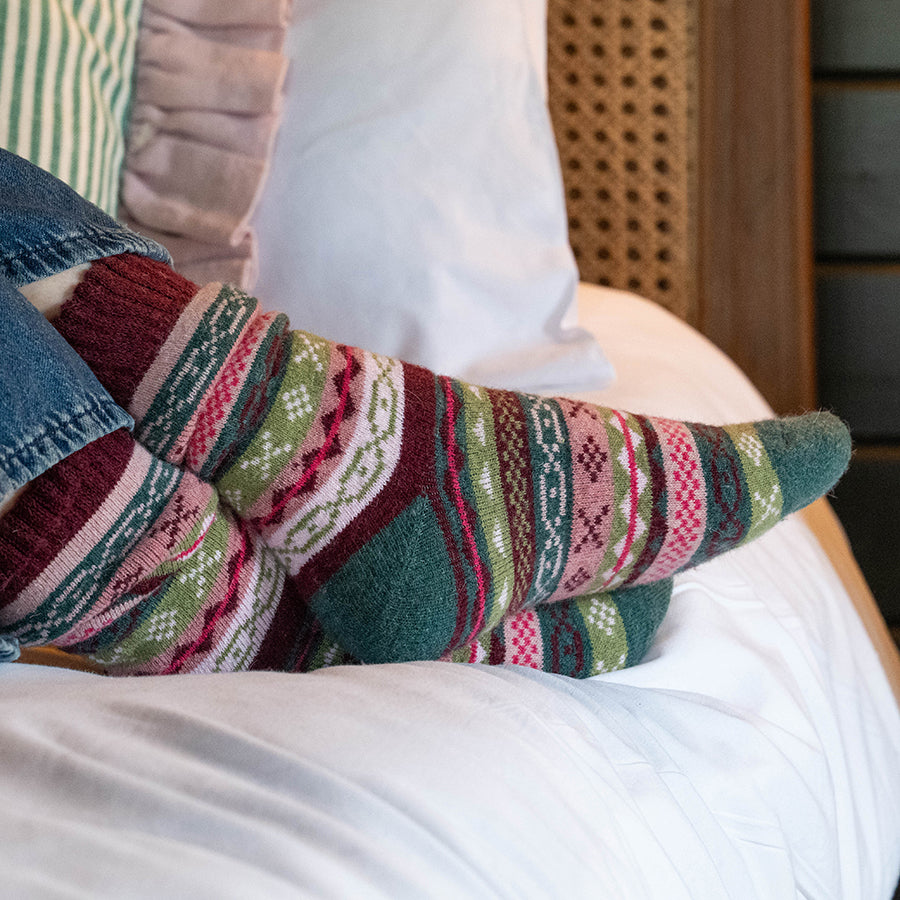 Green/Pink Mix Multi Pattern Stripe | Socks