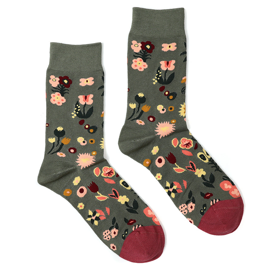 Grey & Pink Mix Spots & Flowers | Socks