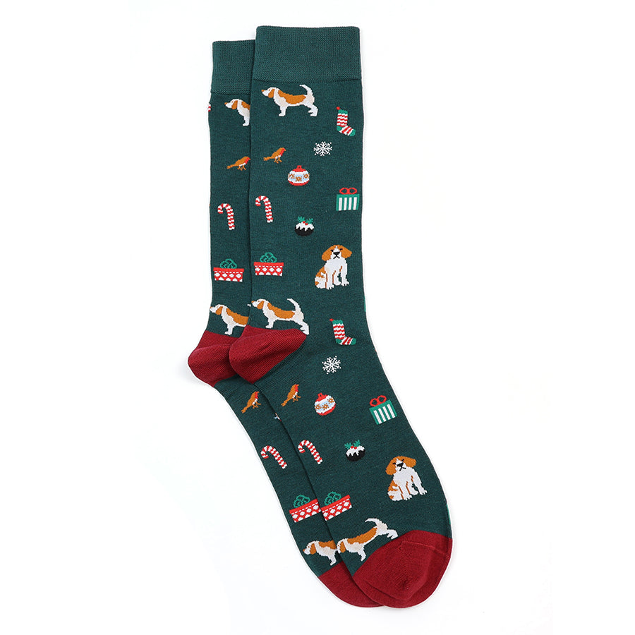 Teal Mix Christmas Beagle Cotton | Socks