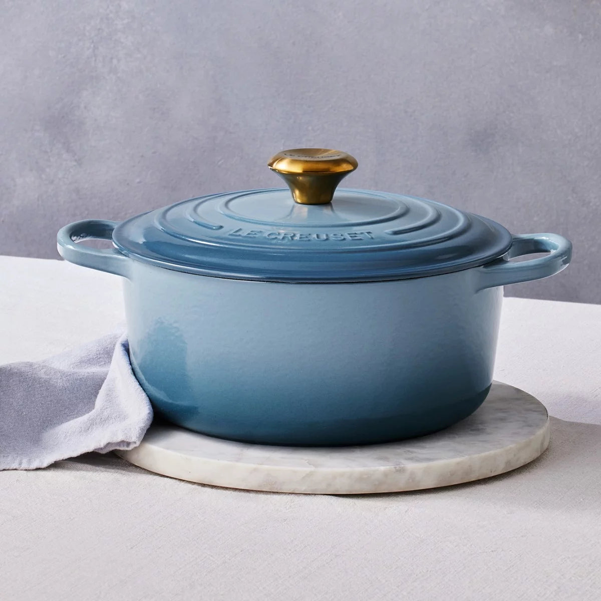 Le Creuset Signature Round Casserole Gold Knob | Chambray 28cm