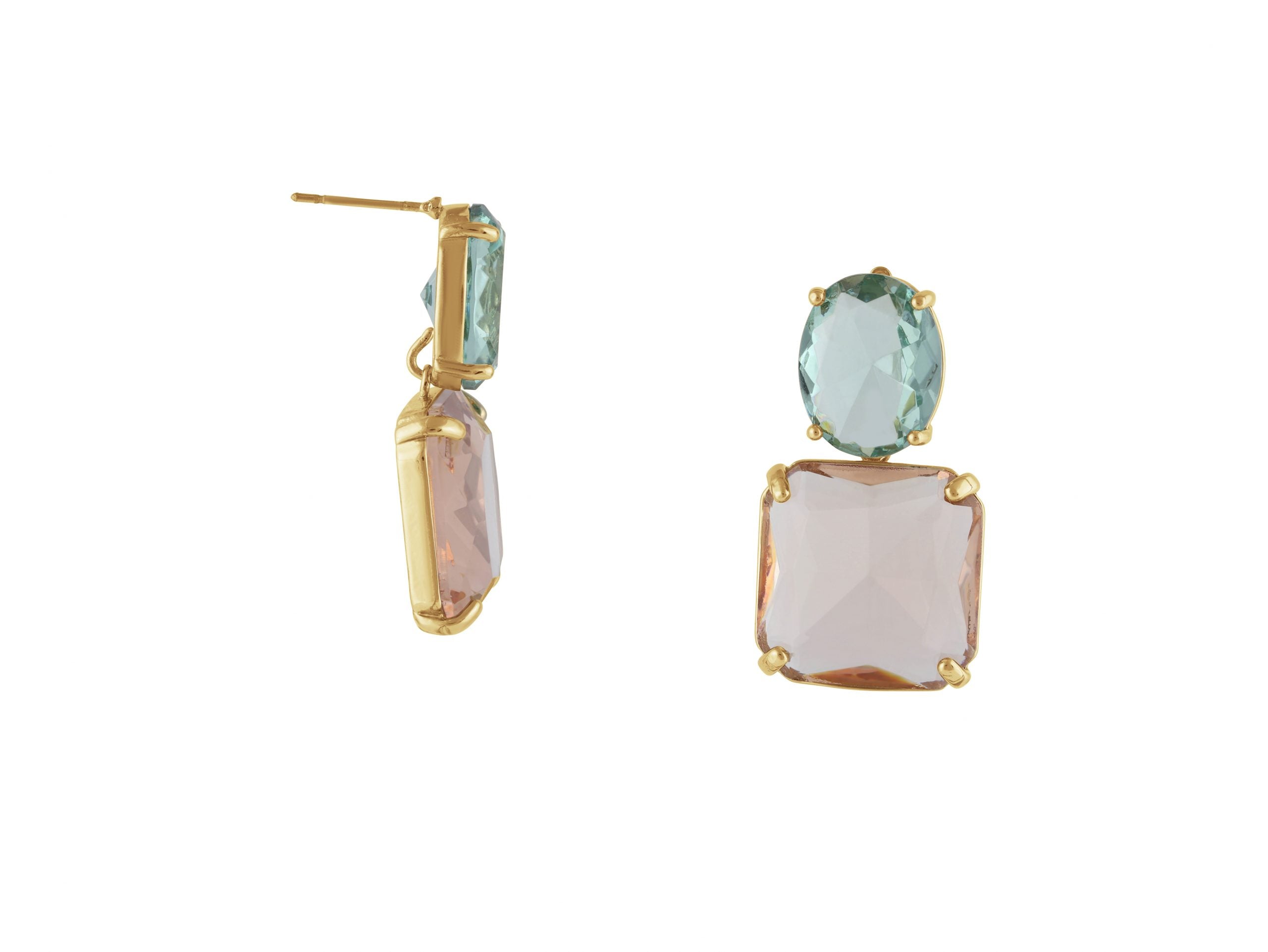 Aura Allure Stone Cut Luxe Earrings | Pink Blue