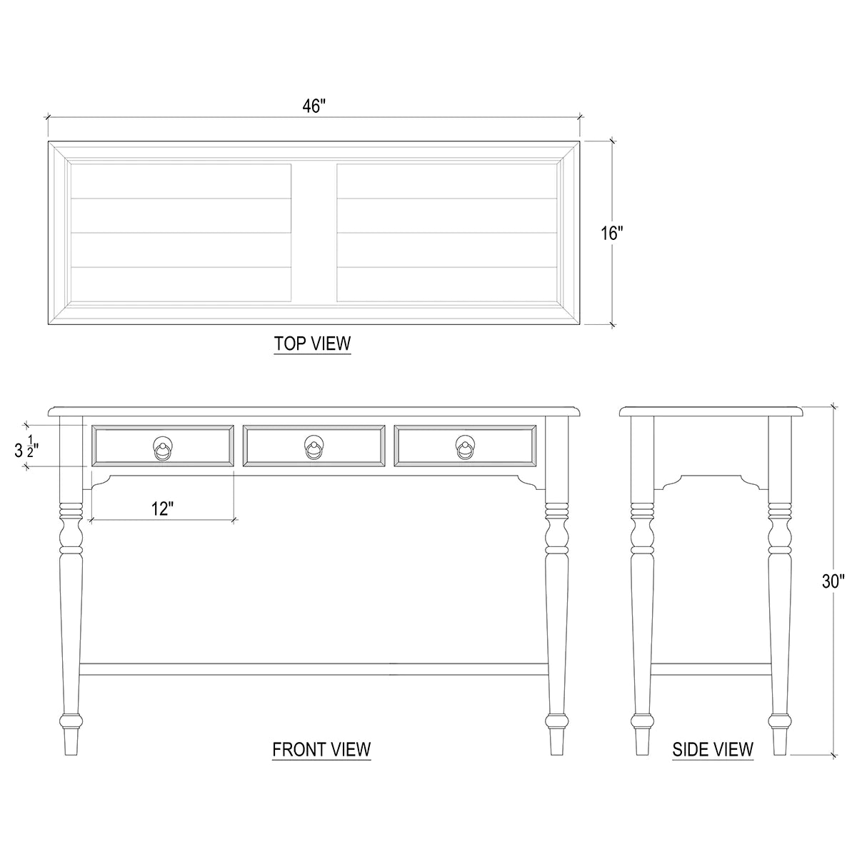 Tucker 3 Drawer Sofa Table