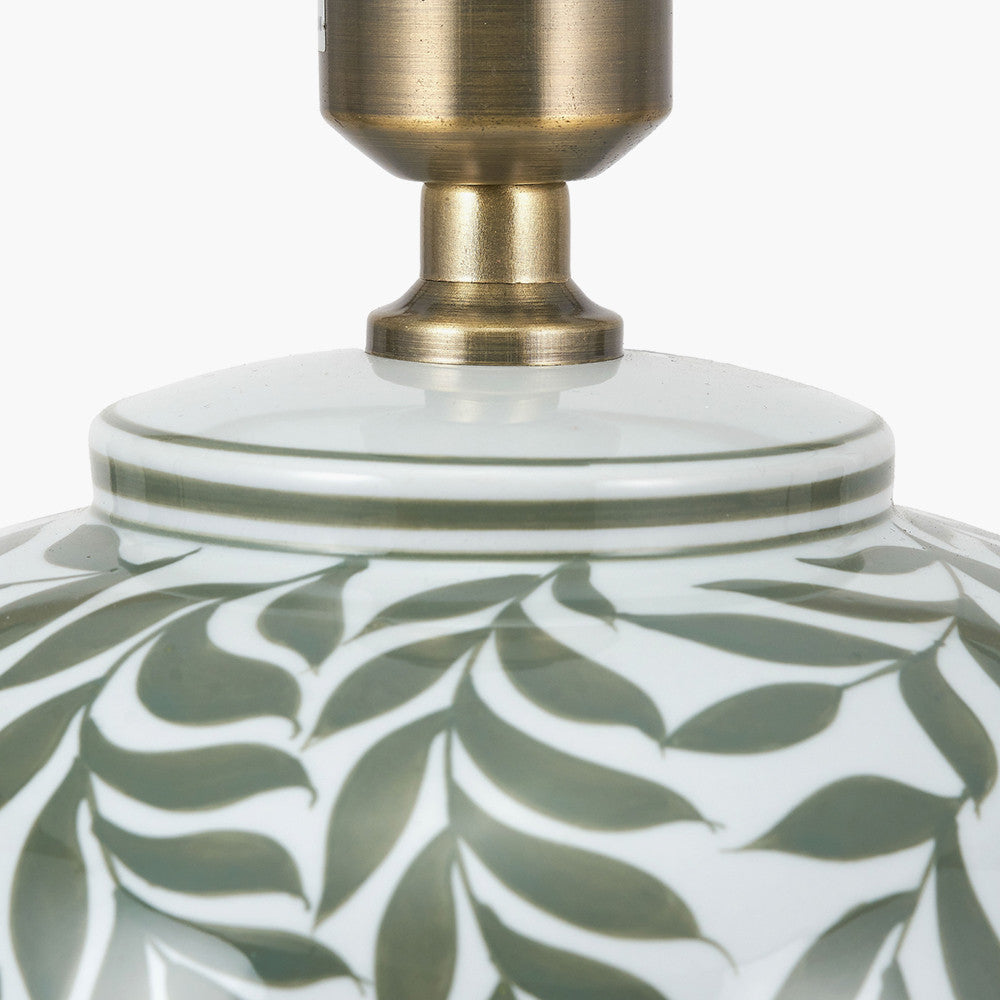 Laurel Olive Leaf Ceramic Table Lamp Base with Edward 40cm Pistachio Green Linen Cylinder Lampshade