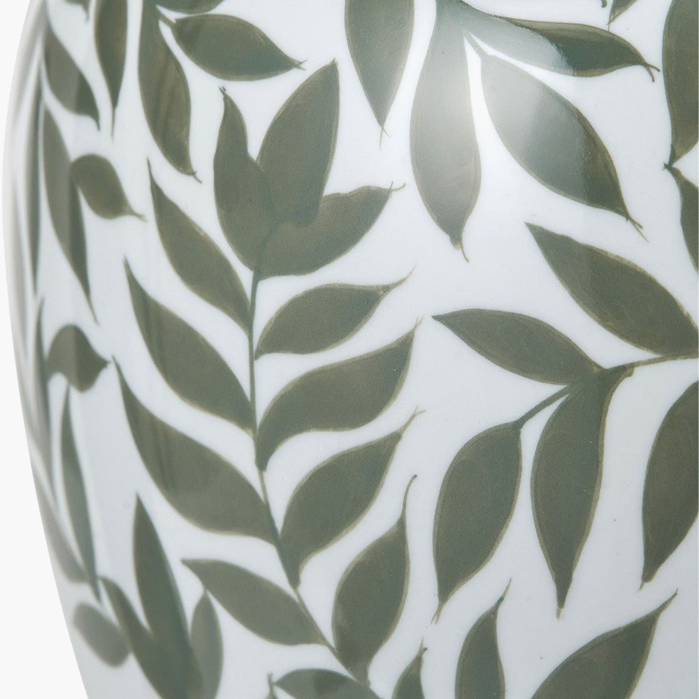 Laurel Olive Leaf Ceramic Table Lamp Base with Edward 40cm Pistachio Green Linen Cylinder Lampshade