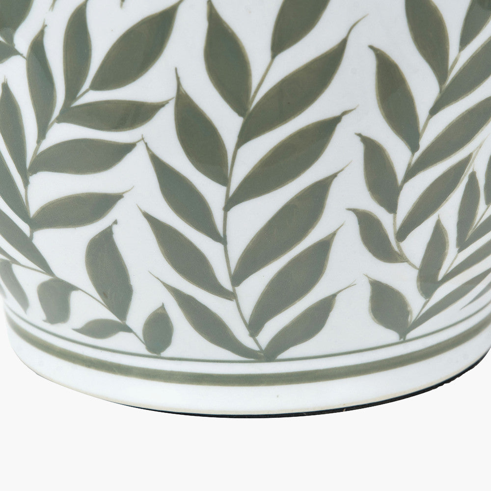 Laurel Olive Leaf Ceramic Table Lamp Base with Edward 40cm Pistachio Green Linen Cylinder Lampshade