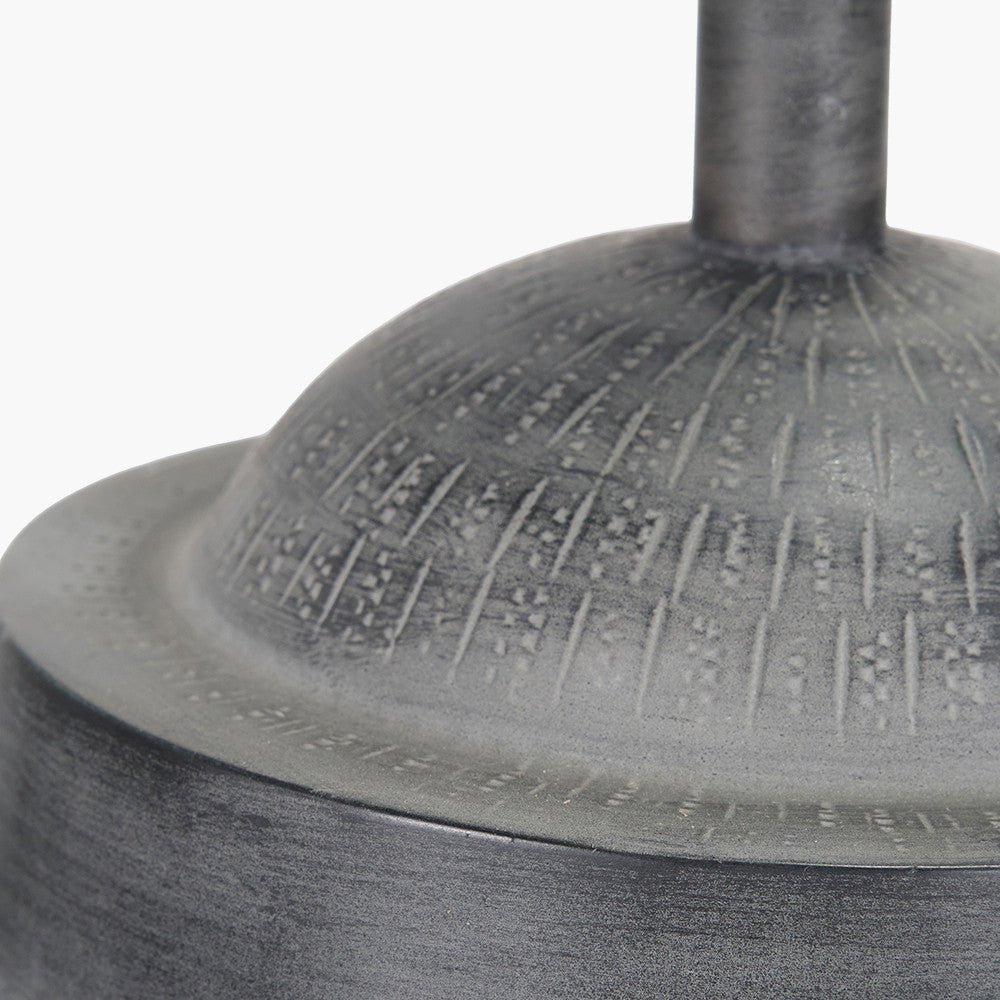 Raj Charcoal Grey Hammered Metal Urn Shaped Lamp Base with Edward 40cm Natural Linen Cylinder Lampshade