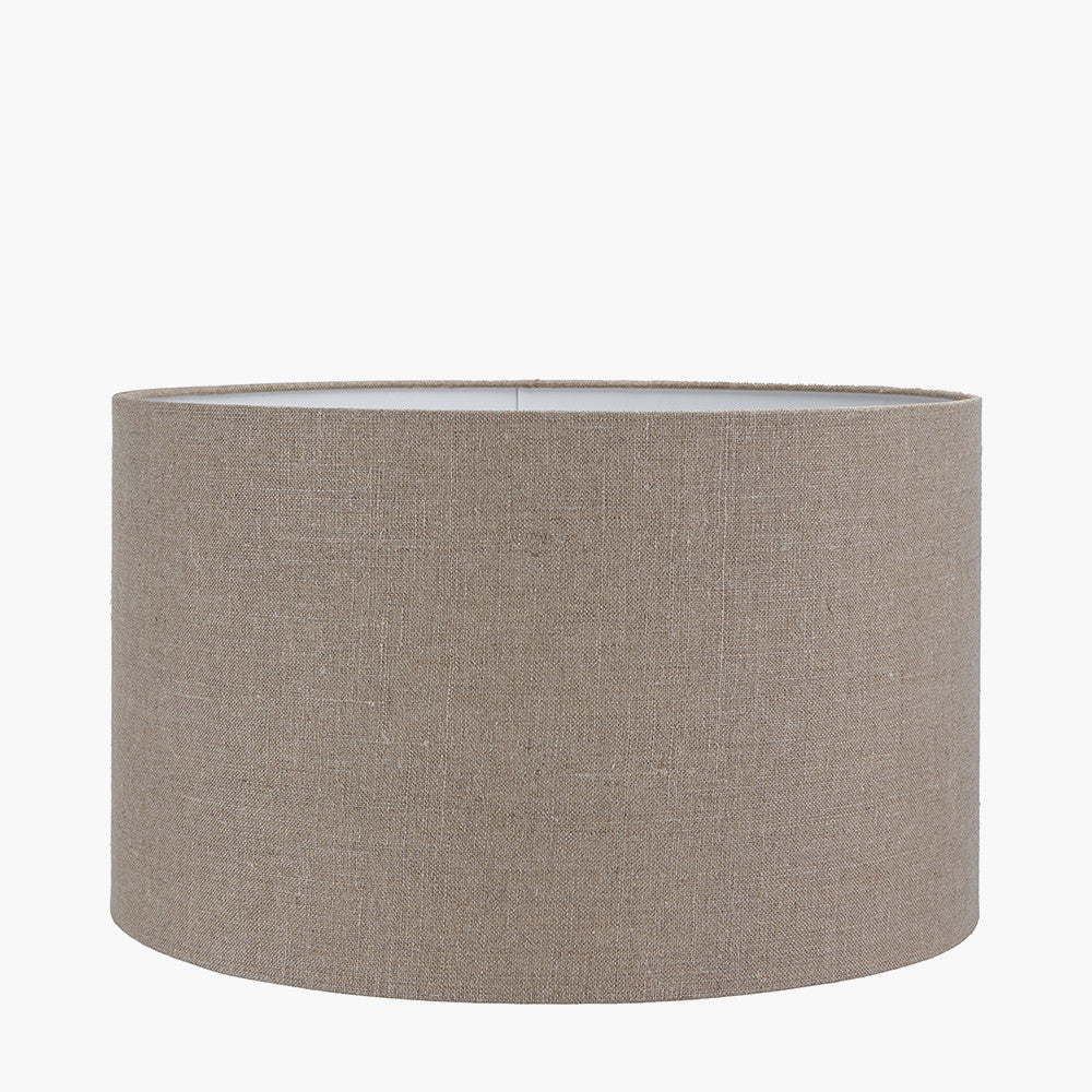 Raj Charcoal Grey Hammered Metal Urn Shaped Lamp Base with Edward 40cm Natural Linen Cylinder Lampshade
