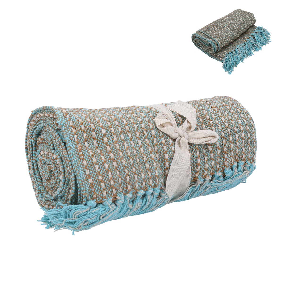 Woven Retro Throw | Teal & Brown