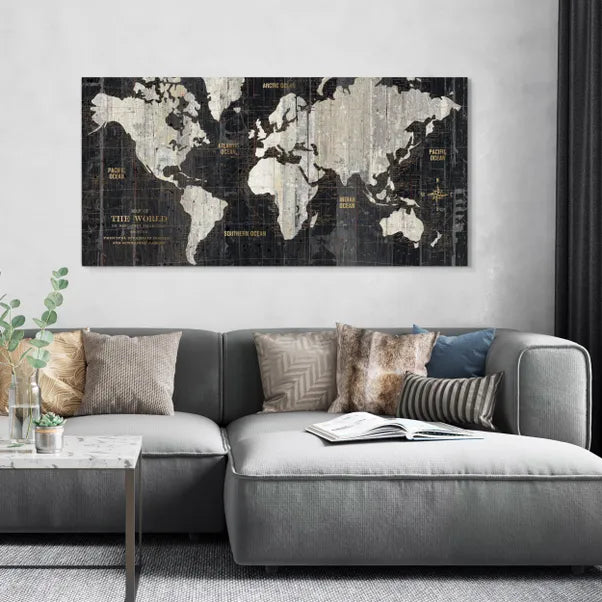 World Traveller Map Framed Canvas