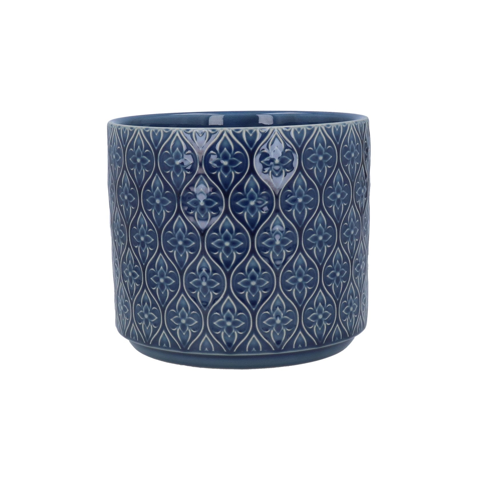 Navy Trellis Flower | Stoneware Pot Cover